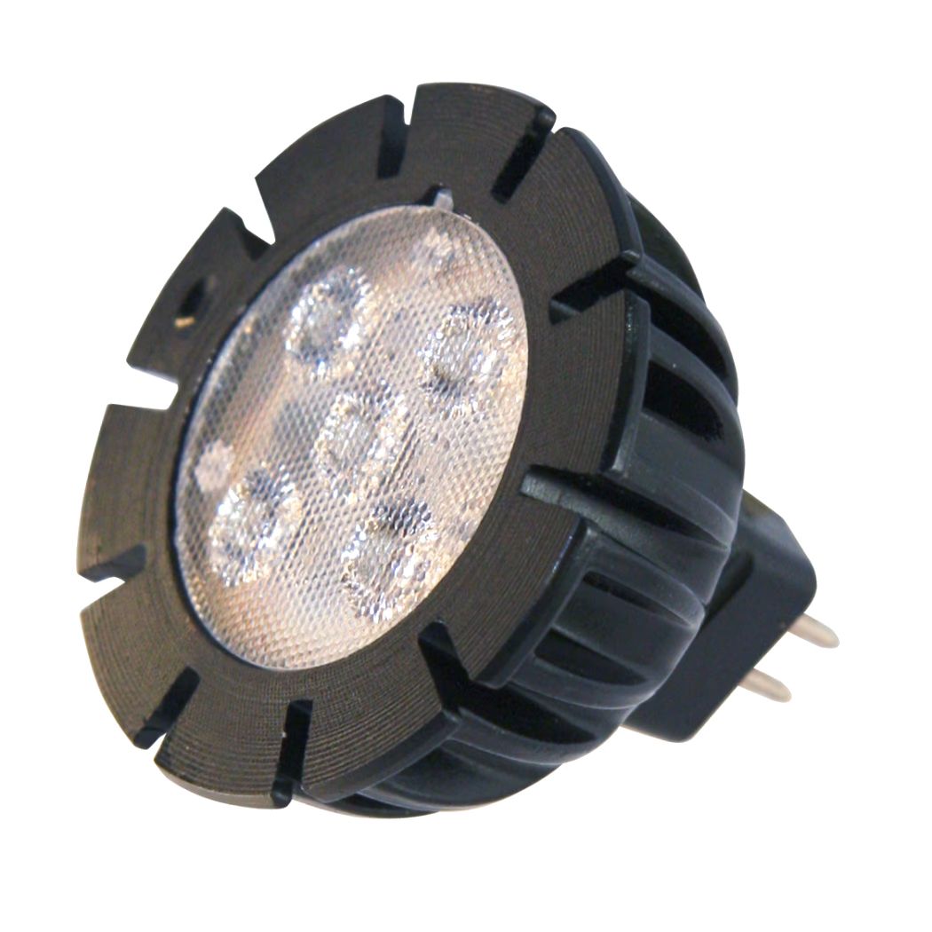 Juoda MR16 LED lemputė su briaunotu korpusu ir GU5.3 kontaktiniais kaišteliais