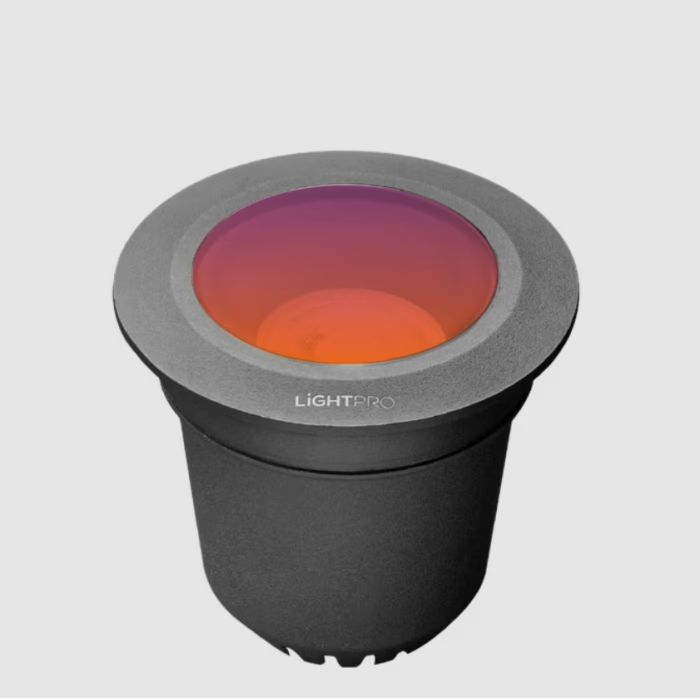 Įleidžiamas apvalus tamsus lauko šviestuvas „Lightpro“ su oranžiniu ir violetiniu stiklu