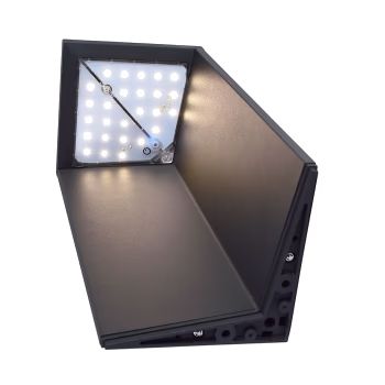 Juodas kampinis terasos šviestuvas su integruotu LED moduliu