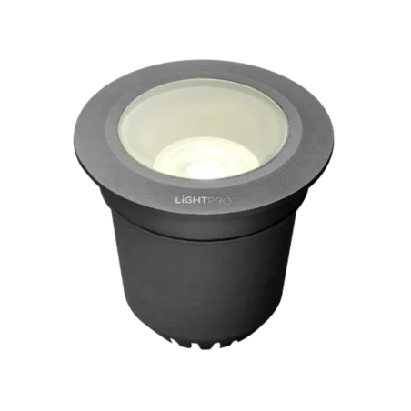 Tamsiai pilkas apvalus įleidžiamas lauko šviestuvas Lightpro su integruotu šviesos šaltiniu