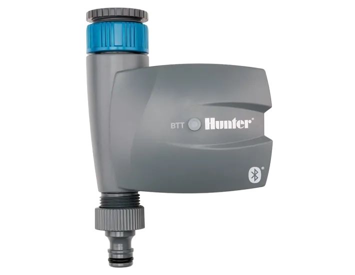 Hunter BTT čiaupo laistymo laikmatis su Bluetooth simboliu ir greitąja jungtimi