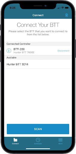 „Hunter BTT“ laistymo valdiklio valdymo programėlės ekranas išmaniajame telefone