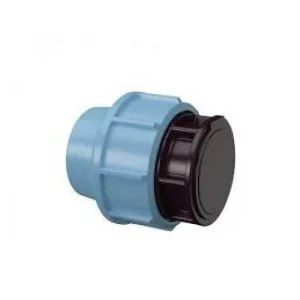 Plastikinė 40 mm užspaudžiama vamzdžio aklė su mėlyna veržle